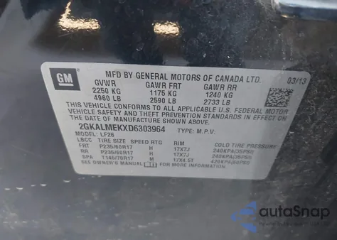 2013 GMC Terrain Sle-1 from USA, damaged, VIN 2GKALMEKXD6303964